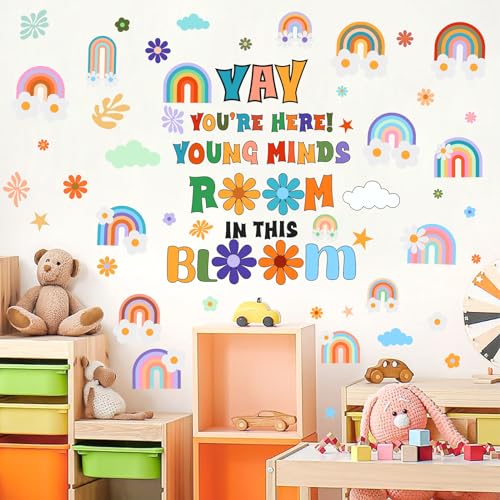Positive Quotes Wall Decals - Colorful Rainbow Flower Stickers for Kids - Inspirational Wall Art - Lamkidle Variation