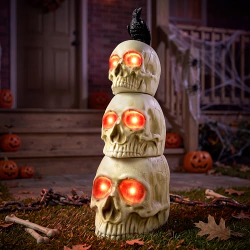 Stackable Skeleton Decor with Glowing Skulls and Crow for Halloween Yard Indoors