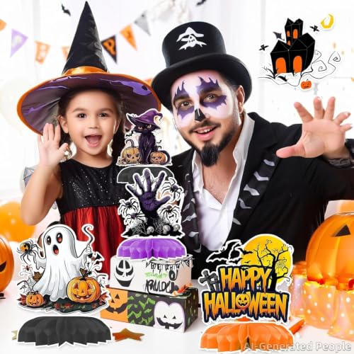 Halloween Honeycomb Centerpieces 9-Pack - Spooky Party Decor, Festive Table Decorations