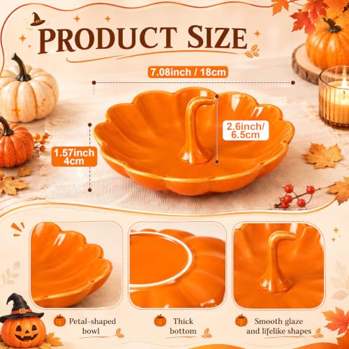 Halloween Pumpkin Candy Dish Set - Ceramic 7 Inch Pumpkin Plates with Pumpkin Figurines - Variation: Pumpkin
