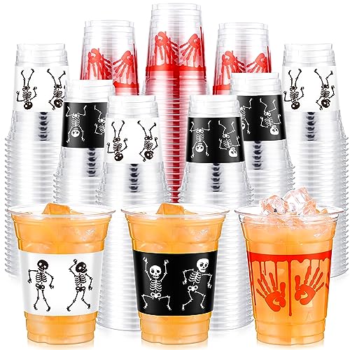 90-Pack Halloween Plastic Cups 12 oz Blood Skeleton Disposable Party Supplies