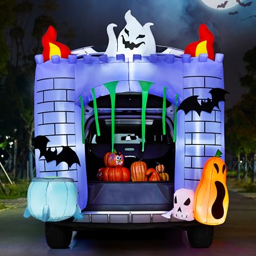 6 ft Halloween Inflatable Haunted Castle with LEDs for Car Trunk & Outdoor Decor