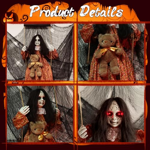 Scary Halloween Swing Ghost Decoration with Light-Up Eyes & Creepy Sound - Indoor & Outdoor Haunted House Props