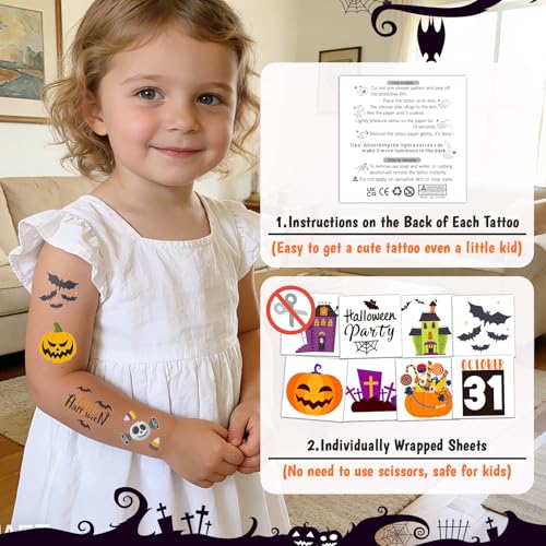 Halloween Kids Temporary Tattoos - Partywind 50 Sheets for Boys & Girls