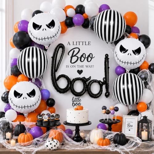 Halloween Foil Balloon Set - Ghost Skeleton Skull Striped Boo with Variation Black White