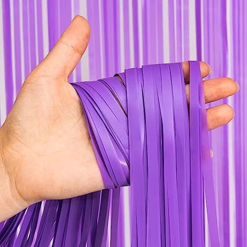 Purple Foil Fringe Party Backdrop and Pink Banner for Butterfly Celebration