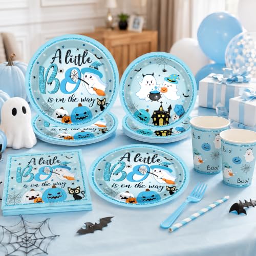 Blue Halloween Baby Shower Decorations Kit with Balloon Arch and Party Supplies