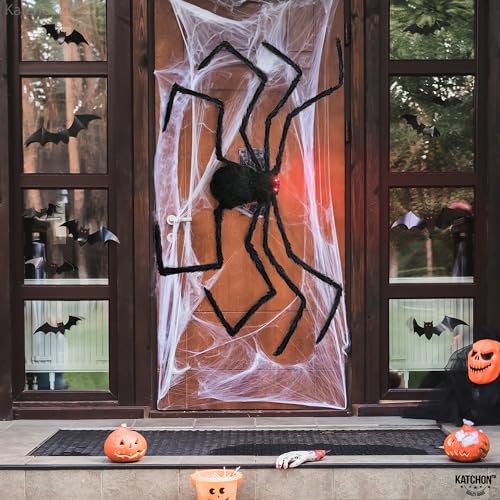 Giant Light Up Halloween Spider 4 Ft - Red & Black Outdoor Decor