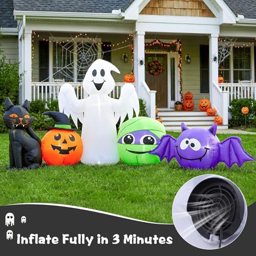 9.5FT Inflatable Ghost & Cat Halloween Decorations with LED Lights - Yard & Party Decor