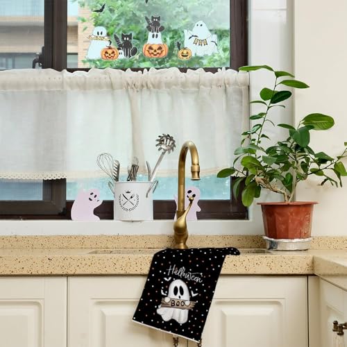 Halloween Kitchen Towels Set of 2 Ghost Cat Pumpkin Decor Microfiber Dish Towels