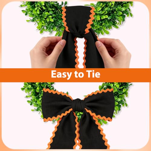Wreath Sash for Front Door 2 Pack - Black with Orange Halloween Decorations