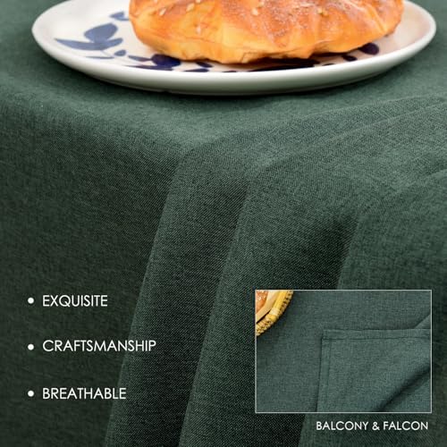 Waterproof Rectangle Table Cloth - Dark Green, 91x156 Inches, Faux Linen