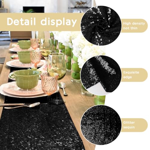 Black Sequin Table Runner 12x72 Inches - 2 Pack for Party & Wedding Decor