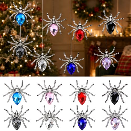 16-Pack Crystal Beaded Halloween & Christmas Spider Ornaments - Hanging Decor Set