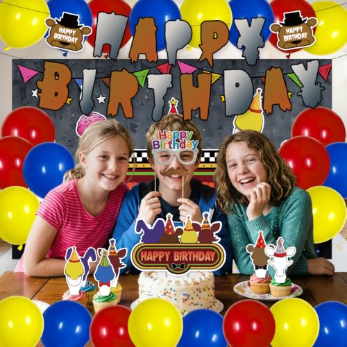42Pcs Birthday Party Decorations Set with Balloons, Cake Toppers, Flags & Banner
