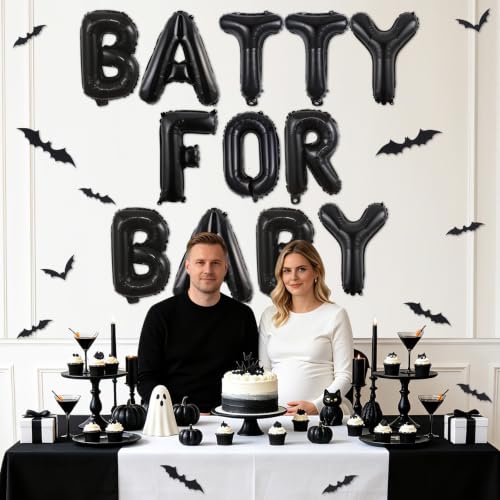 Gothic Halloween Baby Shower Decorations Bat Balloon Banner Set