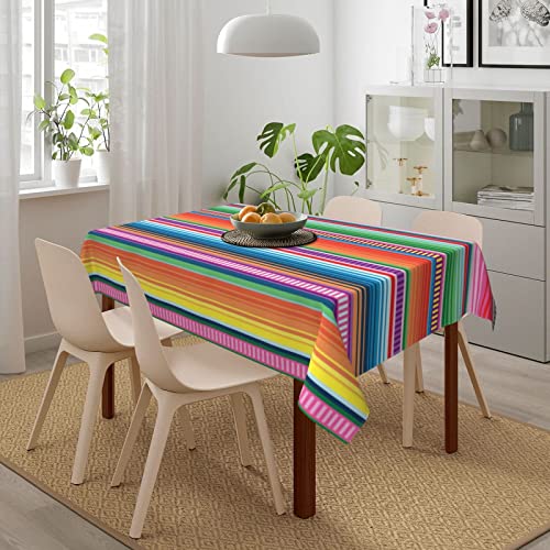 Colorful Mexican Blanket Serape Tablecloth - 54x72 Inches Waterproof Picnic Cover with Black 6x6 Variation