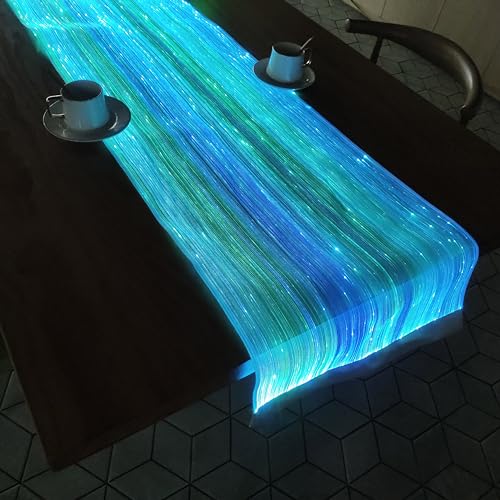 LED Fiber Optic Light Up Coffee Table Runner - White Fabric for Party & Holiday Decor