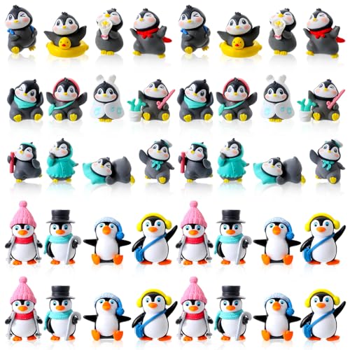 Miniature Penguin Figurines Set - 40 Resin Winter Decor & Cake Toppers