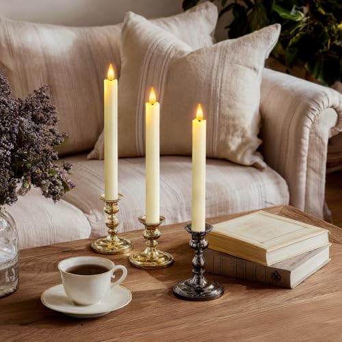 12 Pcs Ivory Flameless Taper Candles with Remote Timer & Dimmer - 9.6 Inch LED Battery Candlesticks for Wedding Home Christmas Decor - Variation: Ivory 12