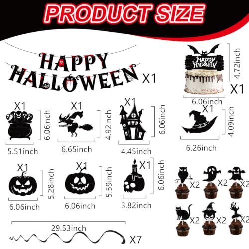 Halloween Party Decoration Set with Banner, Hanging Swirls, Cake & Cupcake Toppers