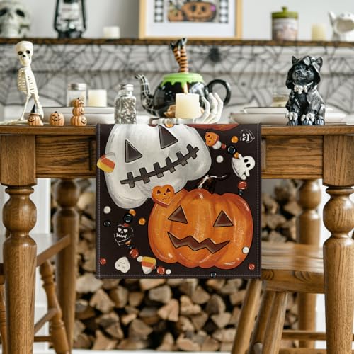 Halloween Jack-O'-Lantern Pumpkin Spooky Table Runner Black 13x72 Inch