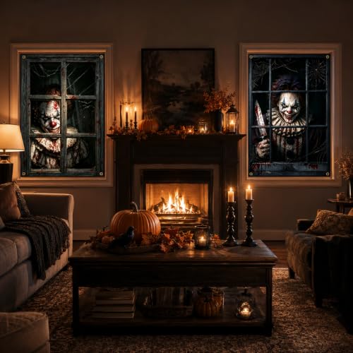 Halloween Scary Clown Window Decor Set - Crazy Clowns Variant, 32 x 47 Inches