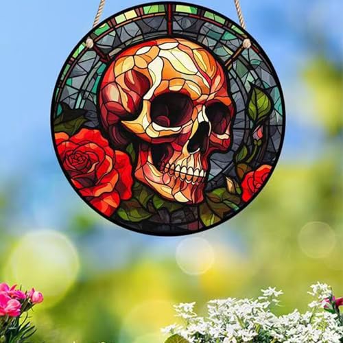 Gothic Skull Window Hanging - Stained Acrylic Wall Art for Decor & Parties