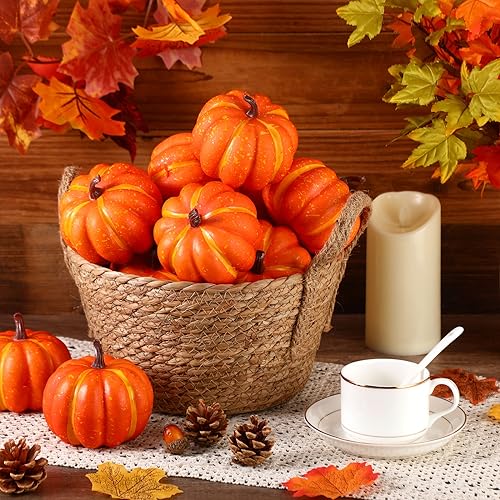 Orange Artificial Pumpkins 48 Pack - 4 Inch Fall Decor Foam Pumpkins