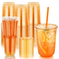Orange Plastic Party Cups with Lids and Straws - 16oz 50 Pack - Disposable Drinkware