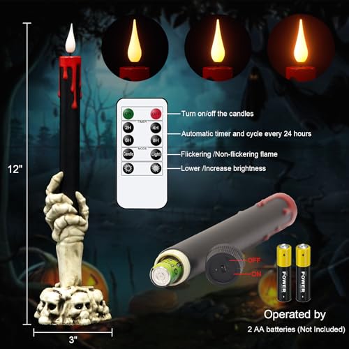 Halloween Black Bleeding Flameless Taper Candles with Skull Hand - E-Skull Hand Variation