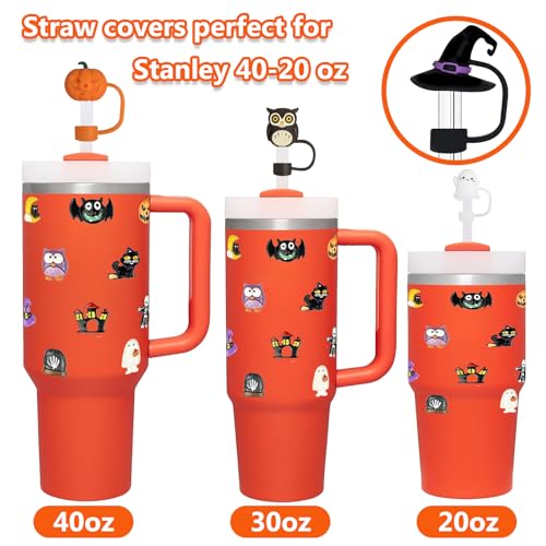 Halloween 5pcs Silicone Straw Covers for Stanley Cup - Black+Orange