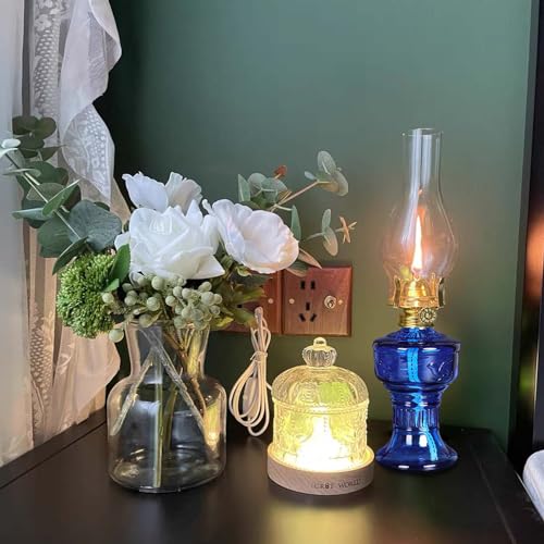 Dark Blue Kerosene Oil Lamp with Wicks & Tweezers - Vintage Indoor Lighting