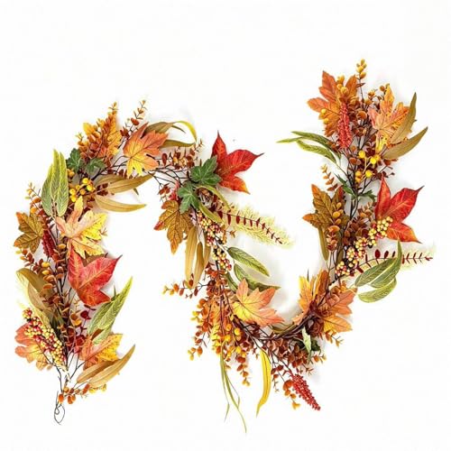 6FT Fall Maple Leaf Garland for Mantle Fireplace Table Decor - Autumn Harvest Wreath