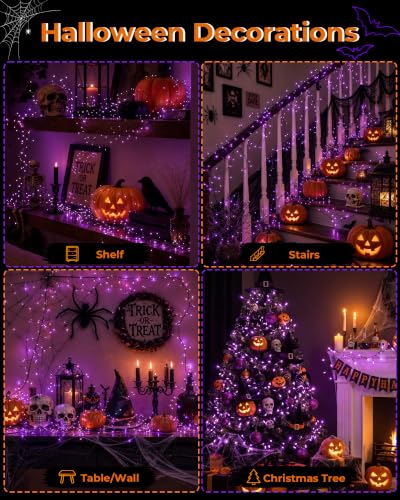 Halloween Fairy Lights Plug-in String Lights - Orange & Purple, 200 LEDs