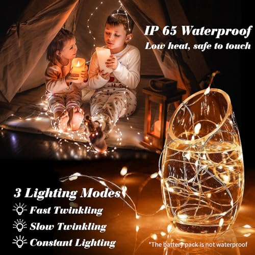 Battery Operated Fairy Lights 7ft 20 Mini LEDs Silver Wire - Orange, 100 Pack - DIY, Party, Wedding, Holiday Decor