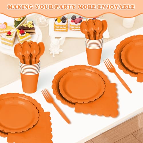Orange Paper Plates and Napkins Party Set - 175 Pieces for Fall & Halloween