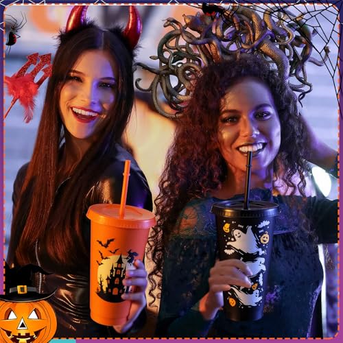 Halloween Plastic Tumblers with Lids & Straws - 12 Pack 20oz Reusable Party Cups