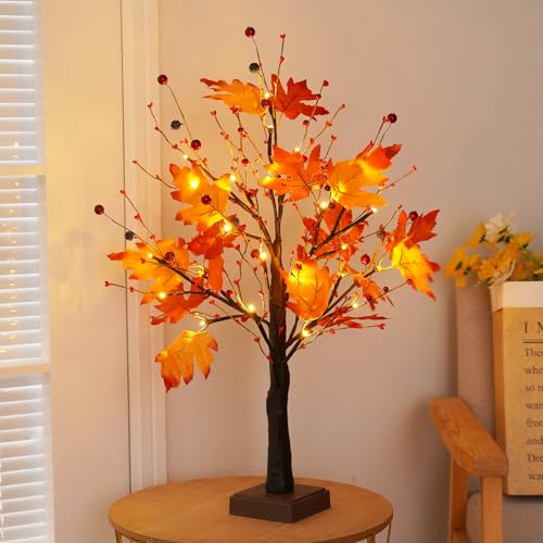 Lighted Fall Maple Tree Decor for Home & Events - Autumn Table Centerpiece