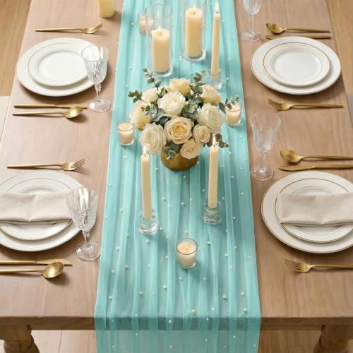 6-Pack Turquoise Gauze Table Runners 28 x 120 Inch - Home Decor