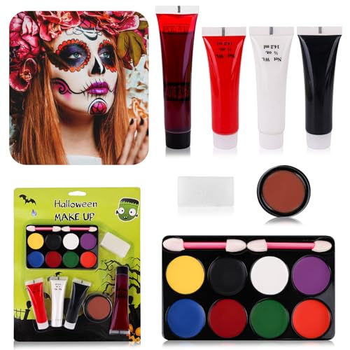 8-Color Halloween Face & Body Paint Kit with Fake Blood & Imitation Skin