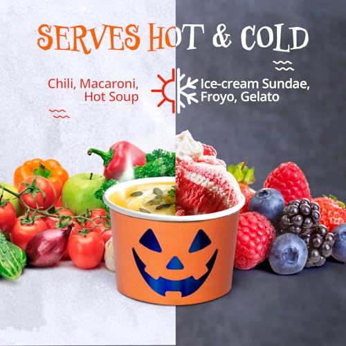 Confettiville Jack-O'-Lantern Paper Ice Cream Cups - 50 Count, 9 Oz, Orange & Black Variation