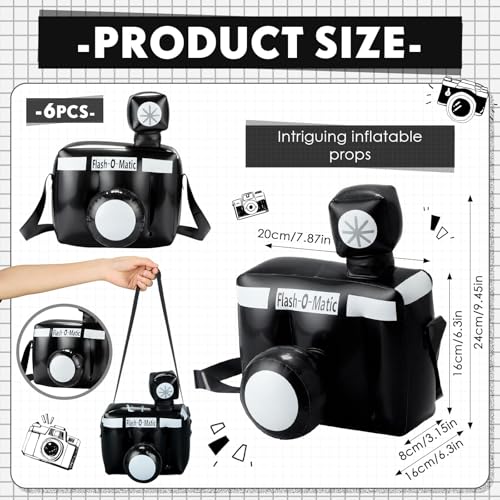 Inflatable Camera Prop Set - 6 Black and White Fake Camera Party Decorations