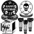 Gothic Halloween Birthday Party Tableware Set - Skeletons & Bows, 210 Pieces
