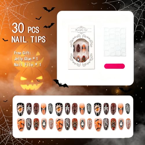Halloween Fake Nails Set - Medium Almond Press On Nails with Multicolor Variation 52