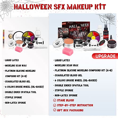Halloween SFX Makeup Kit for Special Effects Stage & Body Art - 3 Creation Methods