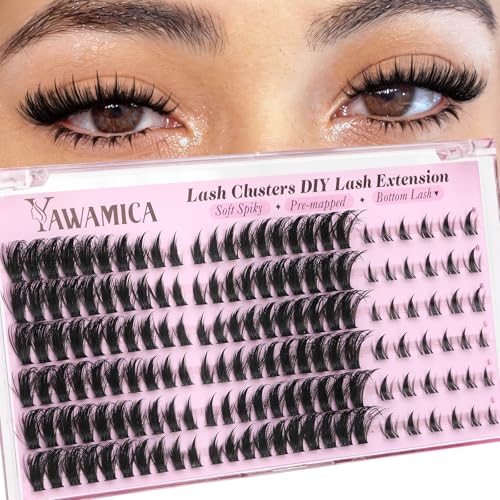 Pre-Mapped Spiky Wispy Eyelash Clusters with Bottom Lashes - 9-18mm D Curl, Fluffy Cat Eye Look