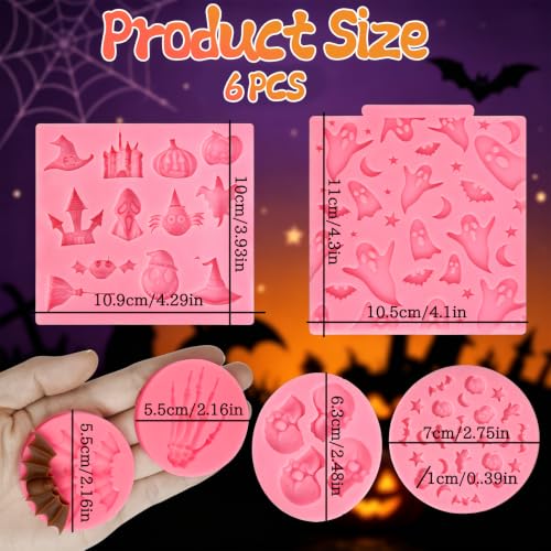 Halloween Fondant Mold Set - Pink 6-Piece Skull Ghost Skeleton Hand Cake Decor