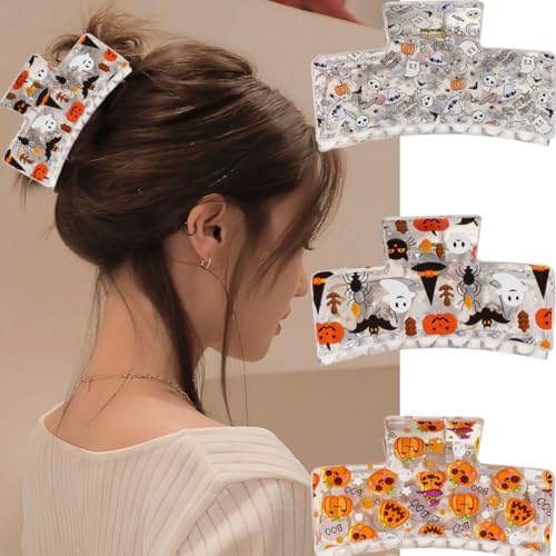 Halloween Hair Clips for Women - Ghost and Pumpkin Bat Style - Pink, 4 Pcs - Cute Gothic Accessories - Variation: Ghost-1