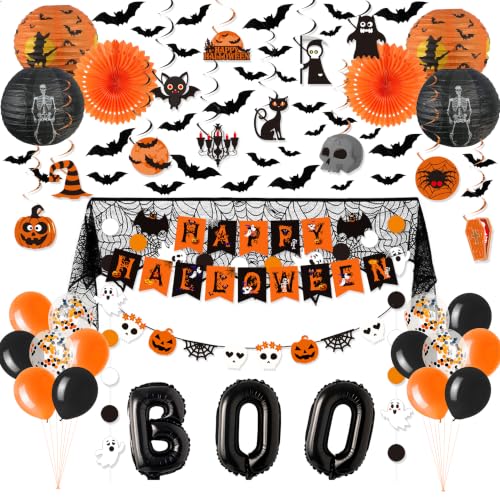 Halloween Party Decoration Set - 101Pcs Spooky Indoor Decor with Banner Ghost Bat Web